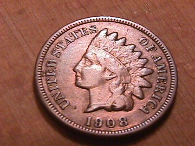 INDIAN HEAD COPPER ONE CENT 1908-S VERY FINE PLUS