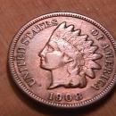 INDIAN HEAD COPPER ONE CENT 1908-S VERY FINE PLUS