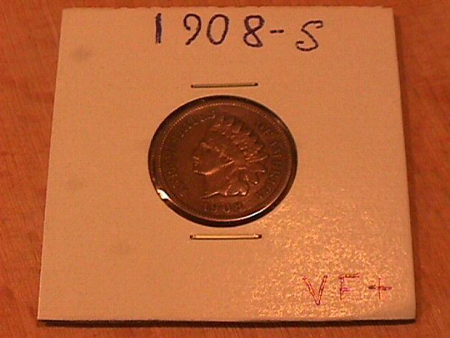 INDIAN HEAD COPPER ONE CENT 1908-S VERY FINE PLUS