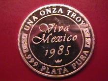 VIVA MEXICO 1985 UNA ONZA TROY .999 PLATA PURA STERLING BULLION ROUND