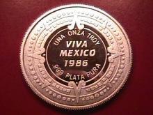 VIVA MEXICO 1986 UNA ONZA TROY .999 PLATA PURA STERLING BULLION ROUND