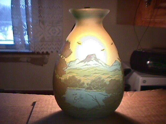 Beautiful Galle Cameo Vase of Mountains & Lake Scene