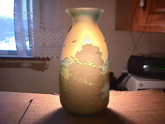 Beautiful Galle Cameo Vase of Mountains & Lake Scene