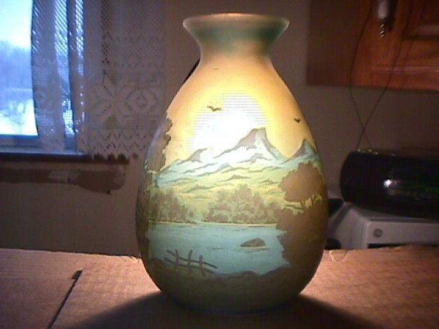 Beautiful Galle Cameo Vase of Mountains & Lake Scene