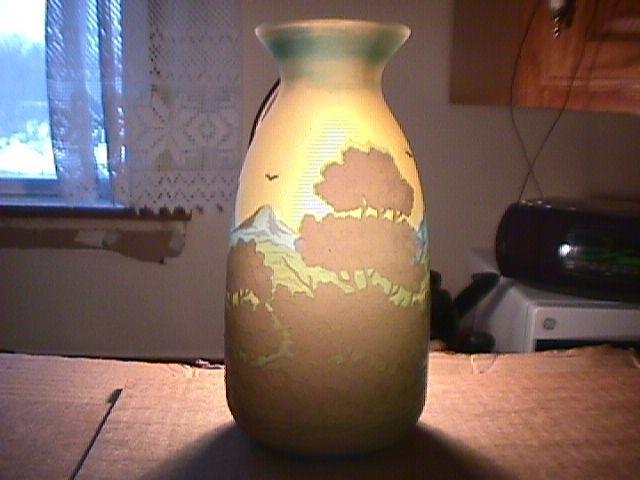 Beautiful Galle Cameo Vase of Mountains & Lake Scene
