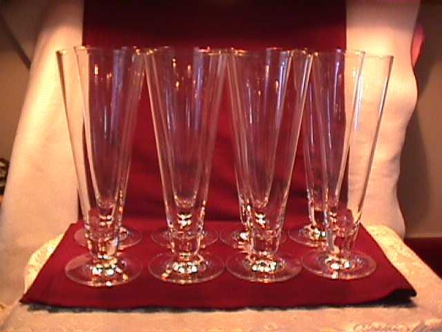 Set of (8) Blown Crystal Pilsner Beer Glasses