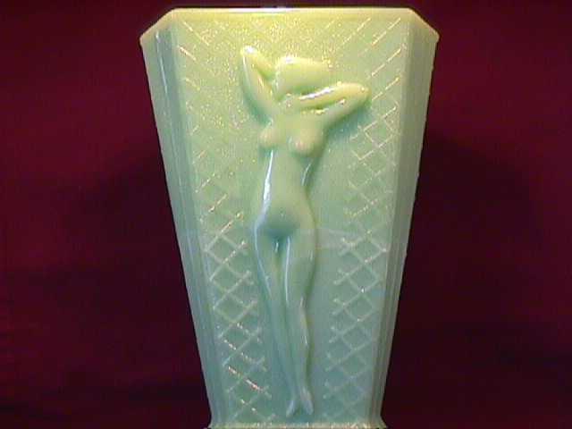 Mc Kee-Art-Deco (Jadite) Triangle Vase