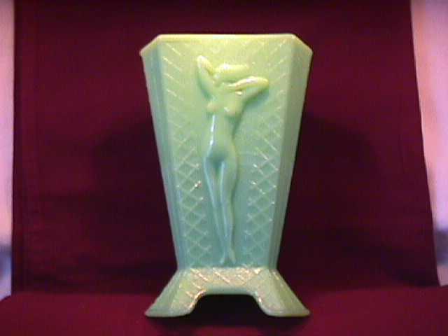 Mc Kee-Art-Deco (Jadite) Triangle Vase