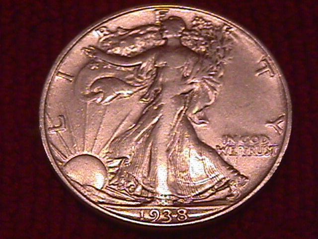 LIBERTY WALKING SILVER HALF DOLLAR 1938-D VERY FINE #-35