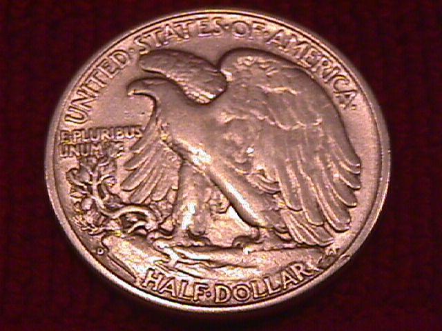 LIBERTY WALKING SILVER HALF DOLLAR 1938-D VERY FINE #-35