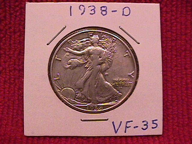 LIBERTY WALKING SILVER HALF DOLLAR 1938-D VERY FINE #-35
