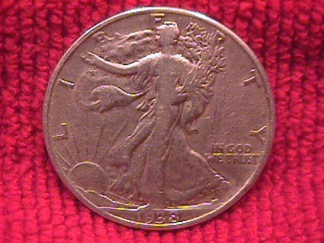LIBERTY WALKING SILVER HALF DOLLAR 1938-D GRADES FINE-#15
