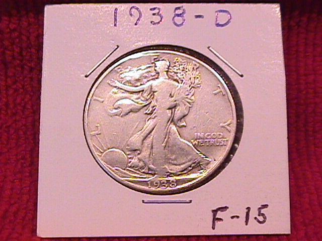 LIBERTY WALKING SILVER HALF DOLLAR 1938-D GRADES FINE-#15