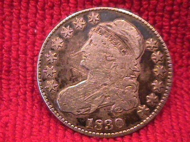 CAPPED BUST SILVER HALF DOLLAR DATED 1830 GRADED FINE-15