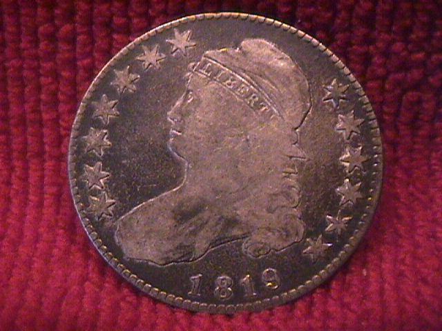 CAPPED BUST SILVER HALF DOLLAR DATED 1819 GRADED FINE-15