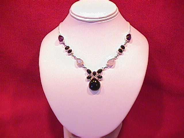 Onyx, Moonstone & Amethyst, Sterling Necklace