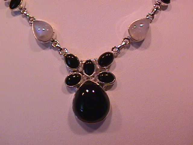 Onyx, Moonstone & Amethyst, Sterling Necklace