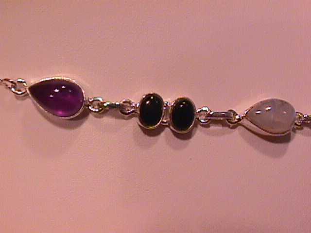 Onyx, Moonstone & Amethyst, Sterling Necklace