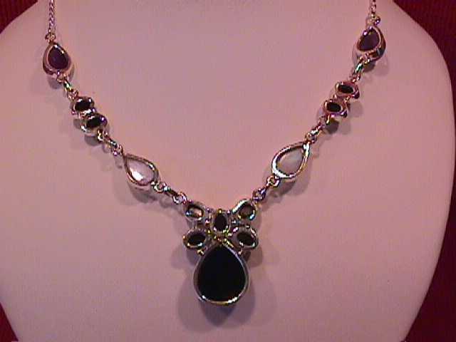 Onyx, Moonstone & Amethyst, Sterling Necklace