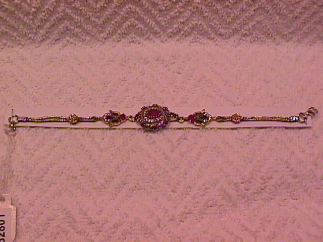 Faux Ruby Pear Shape, & Very Detailed Stone & Sterling Bracelet
