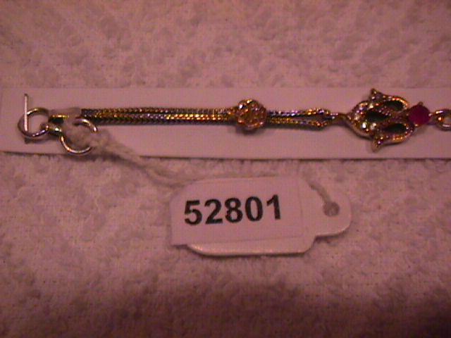 Faux Ruby Pear Shape, & Very Detailed Stone & Sterling Bracelet