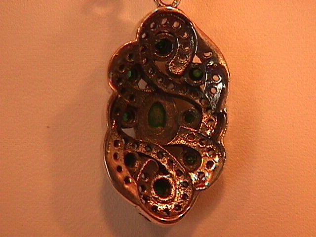 Gorgeous Faux Emerald & Diamond-Sterling Pendant