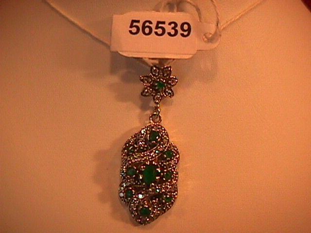 Gorgeous Faux Emerald & Diamond-Sterling Pendant