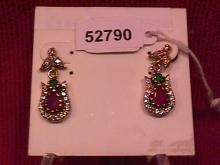 Flashy Faux Ruby & Emerald Earrings-Sterling
