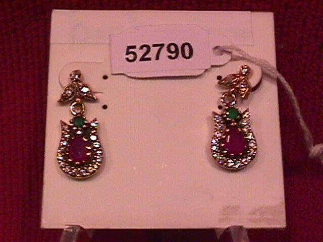 Flashy Faux Ruby & Emerald Earrings-Sterling