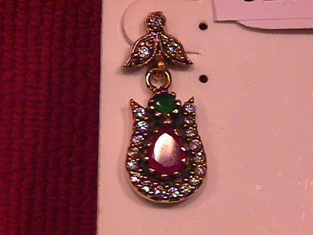 Flashy Faux Ruby & Emerald Earrings-Sterling