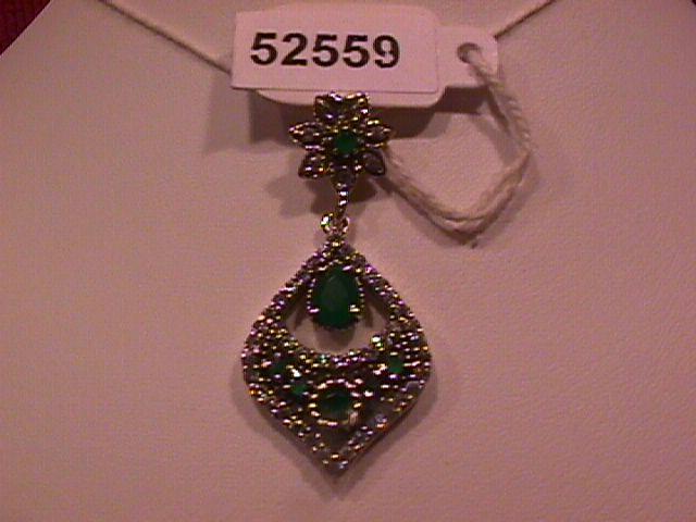 Faux Emerald & Sterling Persian Drop Pendant
