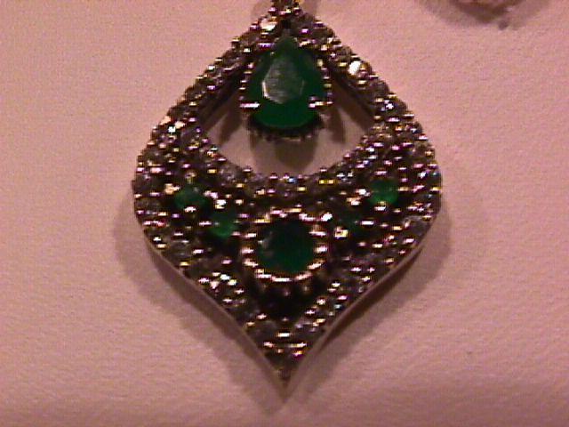 Faux Emerald & Sterling Persian Drop Pendant