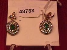 Oval Faux Emerald & Diamond Earrings-Sterling