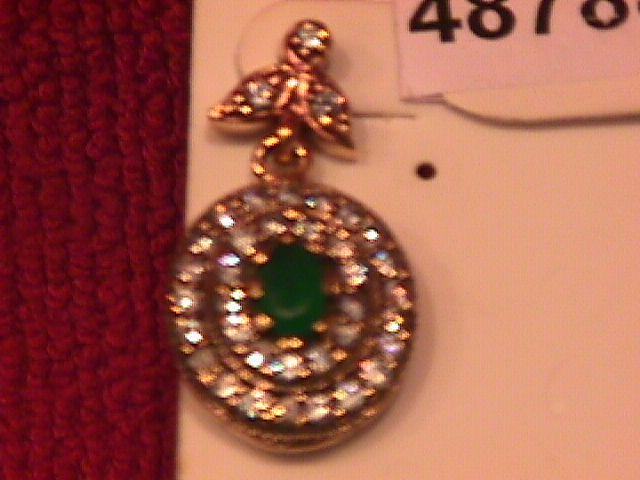 Oval Faux Emerald & Diamond Earrings-Sterling