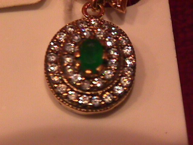 Oval Faux Emerald & Diamond Earrings-Sterling