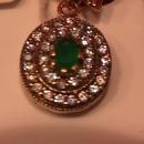 Oval Faux Emerald & Diamond Earrings-Sterling