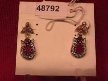 Faux Ruby & Sterling Earrings