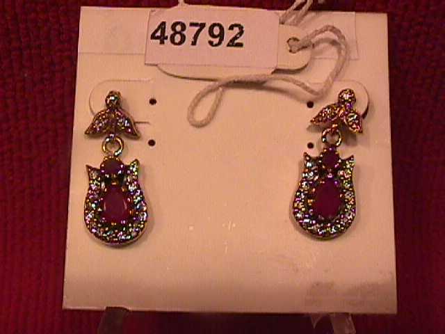 Faux Ruby & Sterling Earrings