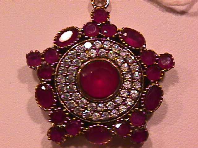 Prescious Faux Ruby & Diamond Pendant-Sterling