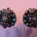 Sterling and Turquoise (Squash Blossom) Earrings=Screw Back