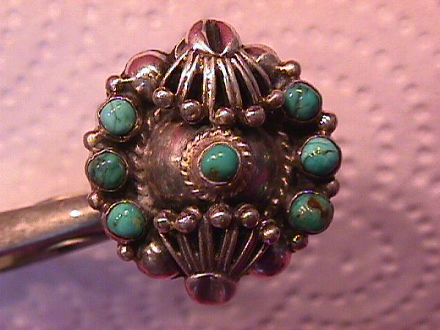Sterling and Turquoise (Squash Blossom) Earrings=Screw Back