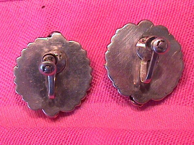 Sterling and Turquoise (Squash Blossom) Earrings=Screw Back