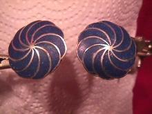 Vintage Sterling and Inlaid Blue Earrings-Screw Back