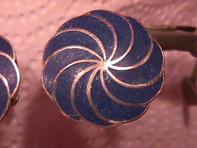Vintage Sterling and Inlaid Blue Earrings-Screw Back