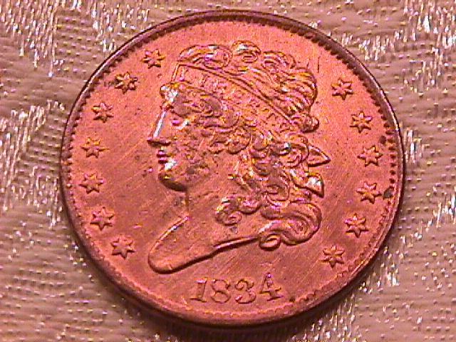 Half Cent Copper Coin Classic Head-1834 AU-50 Condition