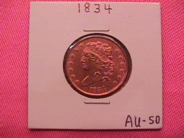 Half Cent Copper Coin Classic Head-1834 AU-50 Condition