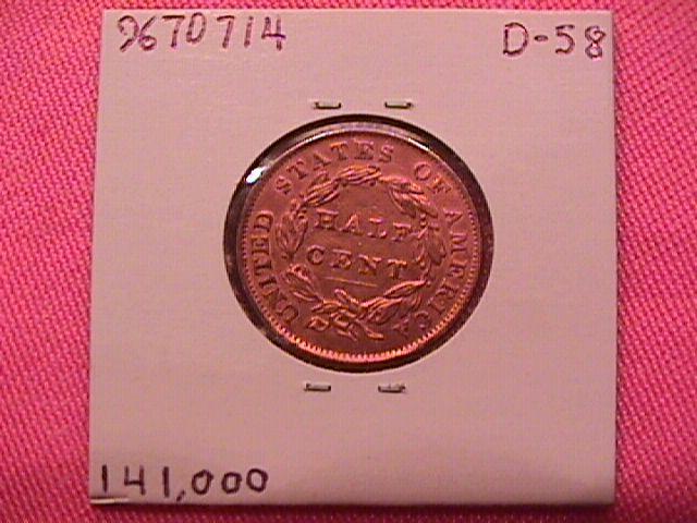 Half Cent Copper Coin Classic Head-1834 AU-50 Condition