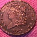 HALF CENT COPPER COIN Classic Head-1833 AU-50 Condition