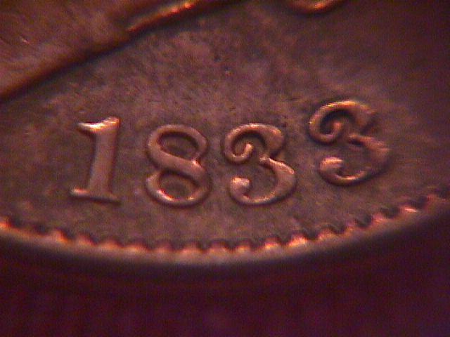 HALF CENT COPPER COIN Classic Head-1833 AU-50 Condition
