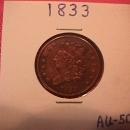 HALF CENT COPPER COIN Classic Head-1833 AU-50 Condition